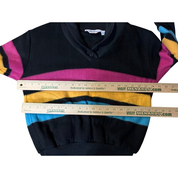 Vintage Favorites Fleece Pullover Womens M Used 80s Striped Shawl Collar - Picture 10 of 12